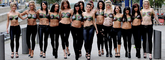 Hot models marching topless in Manchester